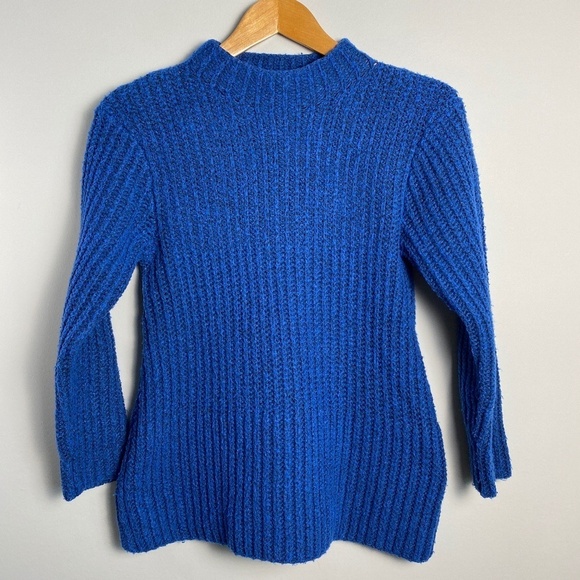 Soaked in Luxury (SAMPLE) Women's Blue Mock Neck Knit LS Sweater Size S/M Flared - Picture 1 of 13